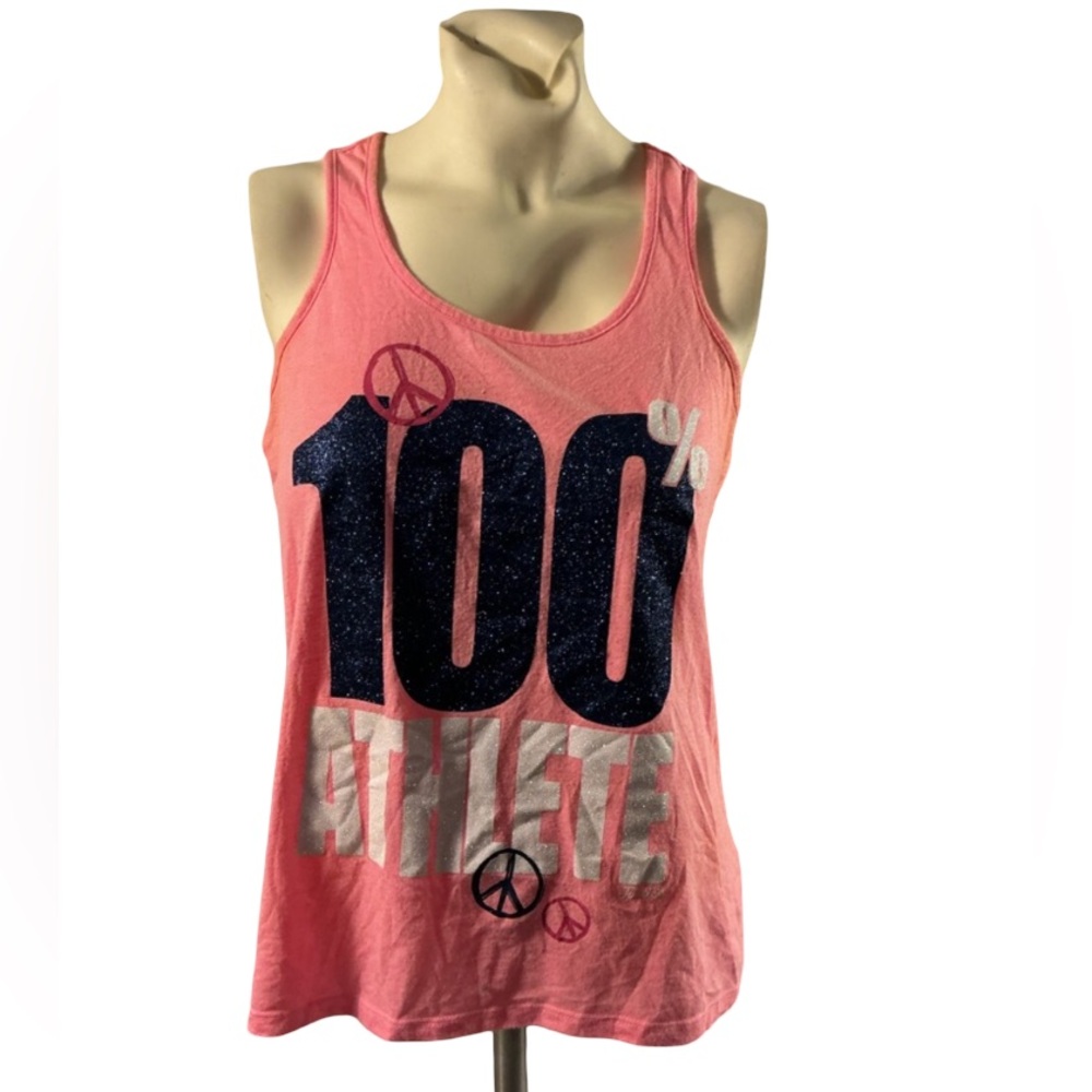 Justice Pink Tank Top with Navy & Silver Graphic